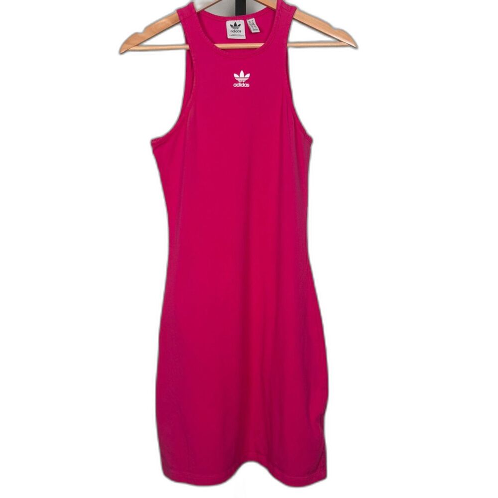 Adidas Originals Trefoil Logo Tank Dress Pink Sleeveless Stretch Bodycon Women M
